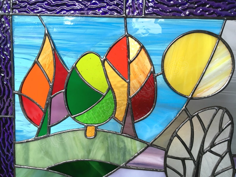 Stained Glass Panel Change of Seasons Colorful Stain Glass Etsy