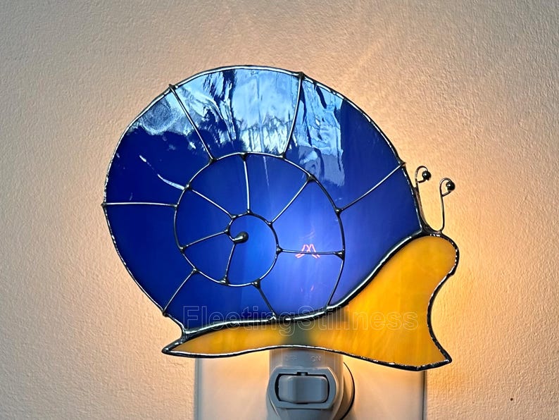 Blue Snail Nursery Night Light, Stained Glass Nightlight image 4