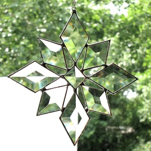 Star Suncatcher Beveled Glass Christmas Snowflake Window Hanging Gift image 2