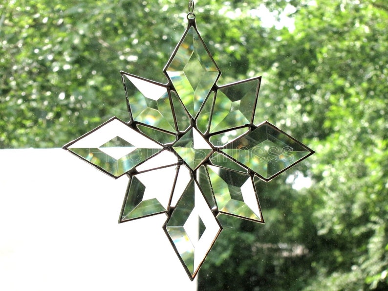 Star Suncatcher Beveled Glass Christmas Snowflake Window Hanging Gift image 2