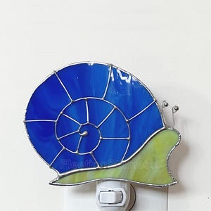 Snail Night Light, Blue Green Nursery Nightlight Stained Glass Bright Blue
