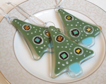 Christmas Tree Ornament Fused Glass Green Christmas Ornament Fused Glass Geometric Party Favor