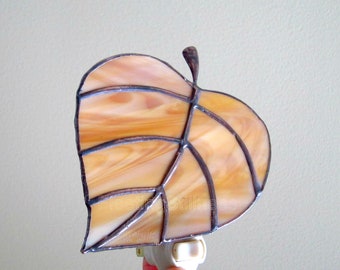 Leaf Night Light Stained Glass Caramel Brown Plug In Nightlight