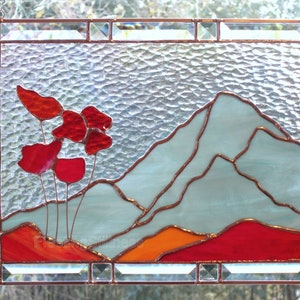 Mountain Poppies Stained Glass Panel, Window Panel Custom Stained Glass image 3