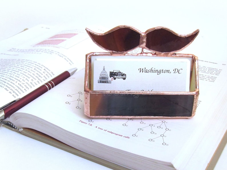 Business Card Holder Stained Glass Mustache for Him Office image 1