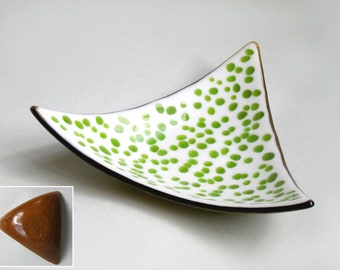 Green Polka Dot Mid Century Modern Bowl Triangular White Green Plate