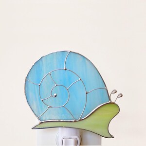 Blue Snail Nursery Night Light, Stained Glass Nightlight Light Blue