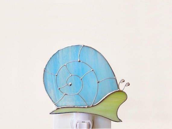 Blue Snail Nursery Night Light, Stained Glass Nightlight
