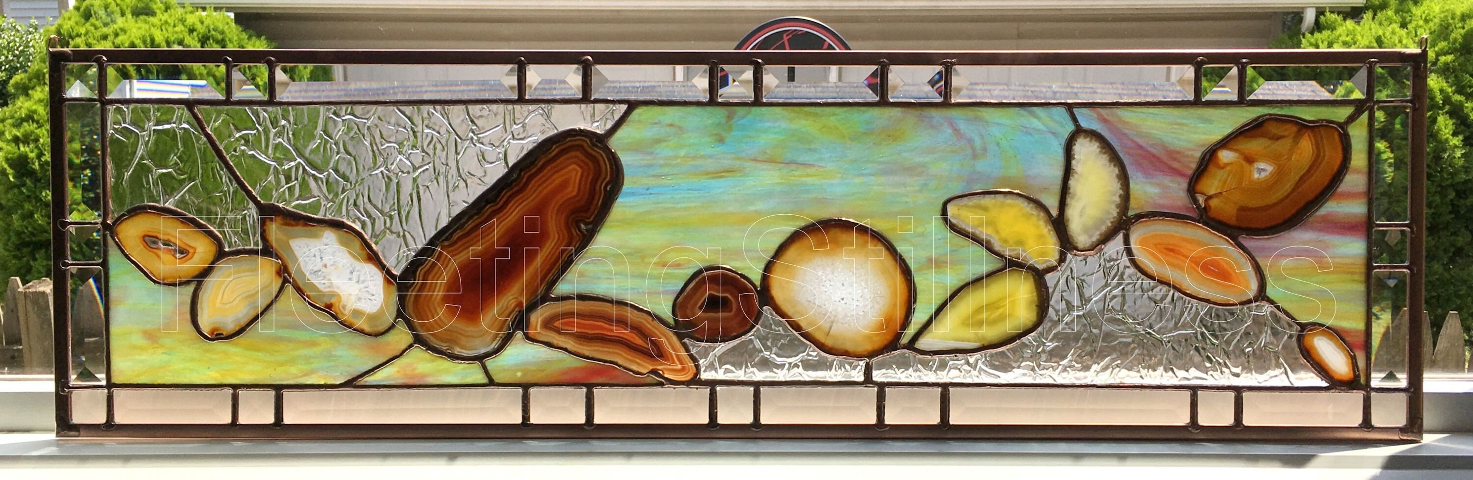 Abstract Stained Glass Panel With Agates Large Custom Stained 