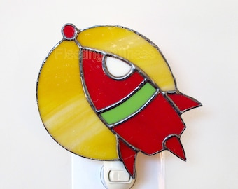 Rocket Night Light, Child Night Light, Nursery Night Light Stained Glass