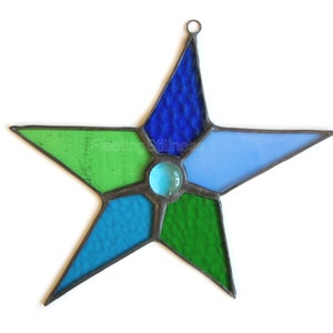 Blue Green Window Hanging, Stained Glass Star Suncatcher image 5
