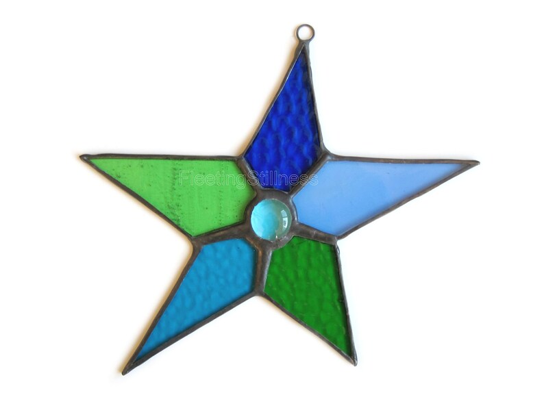 Blue Green Window Hanging, Stained Glass Star Suncatcher image 5