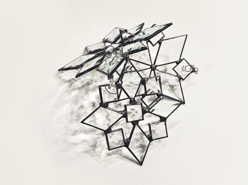 Star Sun Catcher SET of 3, Gift Beveled Glass Snowflake Window Hanging Gift image 3