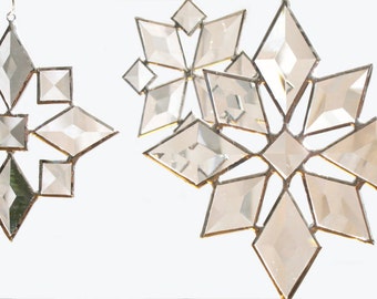 Star Sun Catcher SET of 3, Gift Beveled Glass Snowflake Window Hanging Gift