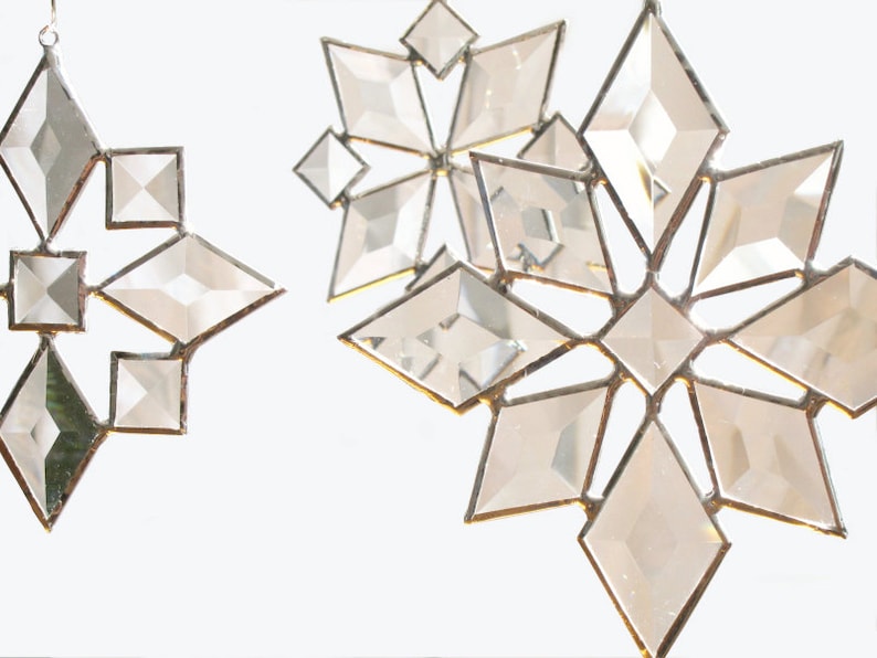 Star Sun Catcher SET of 3, Gift Beveled Glass Snowflake Window Hanging Gift image 1