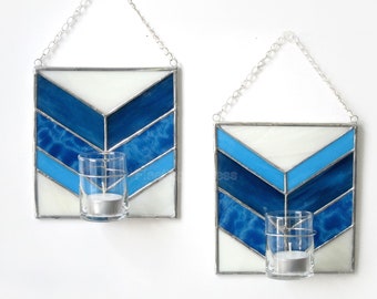 Wall Decor PAIR Blue Mid Century Modern Wall Candle Holder Bud Vase Gift