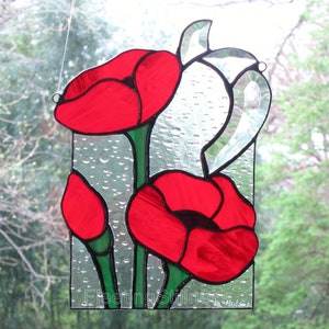 Poppies Stained Glass Sun Catcher Custom Stained Glass Suncatcher Unique Gift image 4