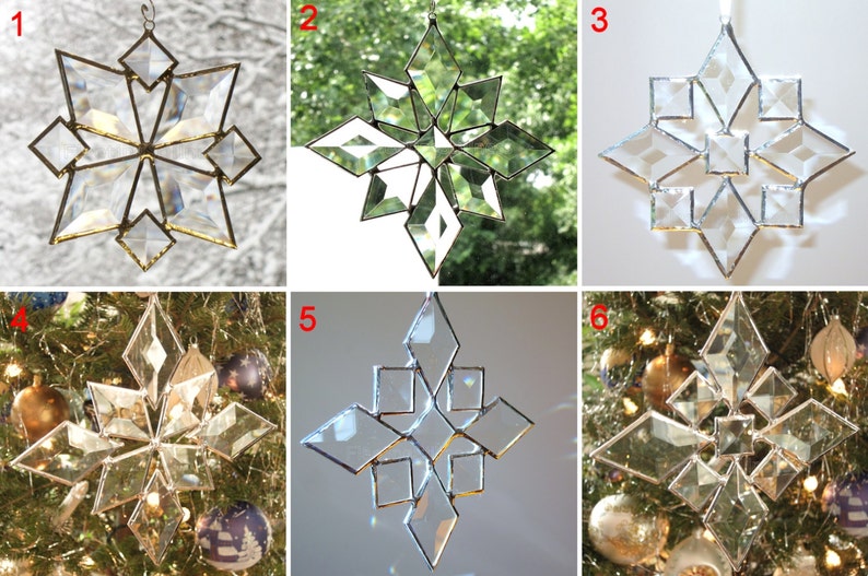 Star Beveled Suncatcher SET of 6, Beveled Glass Snowflake, Window Hanging Gift image 6