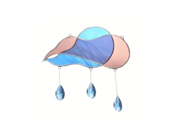 Gift Rain Stained Glass Suncatcher Handmade Cloud Sun Catcher Blue Window Hanging