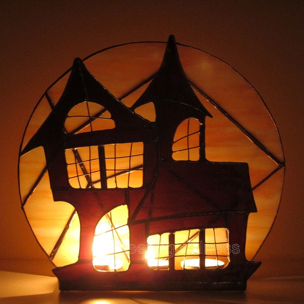 Haunted Mansion Halloween Stained Glass Candle Holder