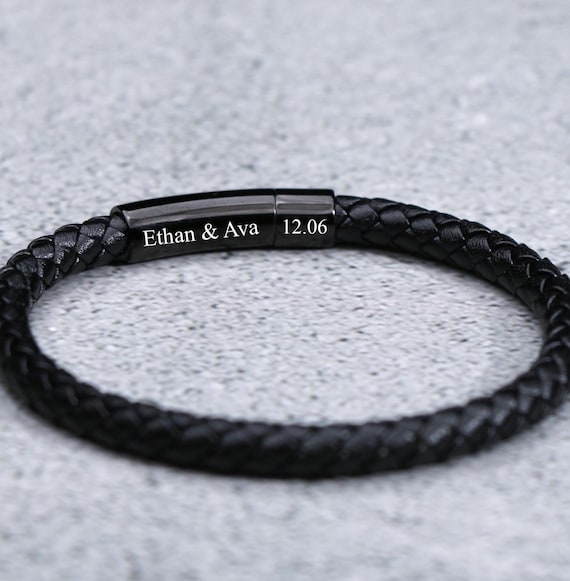 Personalized Leather Bracelet, Engraved Men's Name Bracelet,Birthday Gift for him,Leather and Steel Bracelet,Gift For Boyfriend,Men's gift