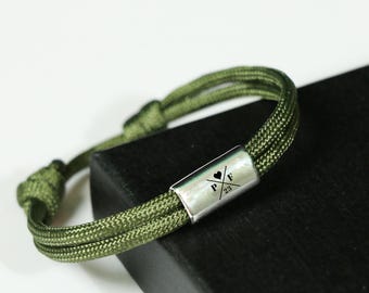 Bracciale da uomo - Bracciale in corda personalizzato - Bracciale da surfista inciso in acciaio inossidabile - Bracciale per la famiglia - Regalo per lui, papà, regalo per la festa del papà