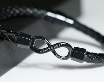 Personalisiertes Infinity Armband, Jubiläumsgeschenke für ihn, personalisiertes Armband, Geburtstagsgeschenk, Leder und Stahl Armband, Geschenk für Freund