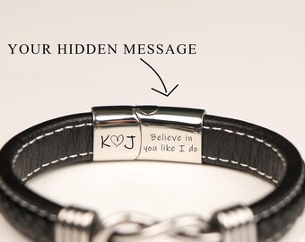 Personalized Mens Bracelet, Birthday Gift For Him, , Custom Mens Jewelry For Husband, Boyfriend Leather Bracelet,Hidden Message Bracelet