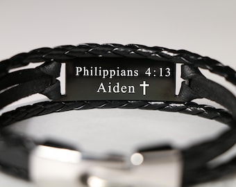 Personalized Engraved Men's Christian Bible verse bracelet,Engraved hidden message bracelet,Bible verse bracelet, Custom man's name bracelet