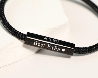 Bracciale personalizzato in acciaio inossidabile con chiusura magnetica, incisione personalizzata, braccialetti con nome da uomo personalizzati, regalo per la festa del papà, regalo per papà