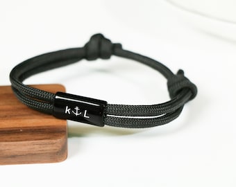 Bracciale da uomo, bracciale in corda personalizzato, bracciale da surfista inciso in acciaio inossidabile, bracciale per la famiglia, regalo per lui, regalo per papà, regalo per la festa del papà