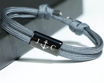 Braccialetto da uomo personalizzato in corda da vela, braccialetto dell'amicizia personalizzato, braccialetto da surf inciso, regalo per lui papà, regalo per la festa del papà, braccialetto da viaggio