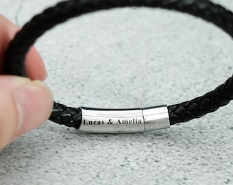 Personalized Leather Bracelet, Engraved Men's Name Bracelet,Custom Bracelet for men,Engraved Leather Bracelet for Boyfriend,gift for him