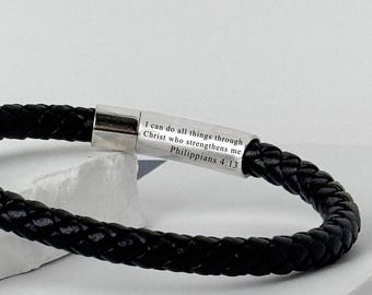 Personalized Christian Leather Bracelet,Custom Inspirational Bible Verse Bracelet,Birthday Gift for him,Bible Verse Gift,Religious Gift