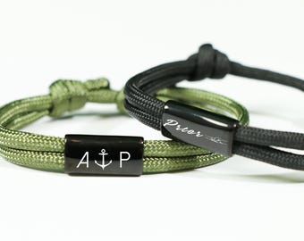 Braccialetto personalizzato in corda da vela da uomo, incisione personalizzata, braccialetto dell'amicizia, braccialetto da surfista, regalo per lui, regalo per papà, regalo per la festa del papà