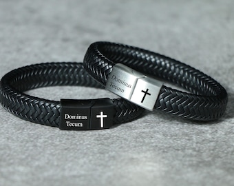 Personalized Christian Leather Bracelet,Custom Inspirational Bible Verse Bracelet,Religious Gift,Birthday Gift for him,Bible Verse Gift