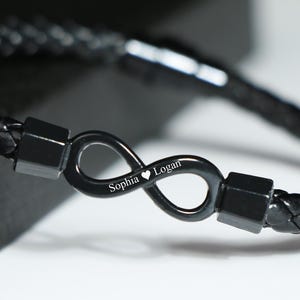 Bracelet infini personnalisé, cadeaux d&#39;anniversaire pour lui, bracelet personnalisé pour lui, cadeau d&#39;anniversaire, bracelet en cuir et acier, cadeau pour petit ami
