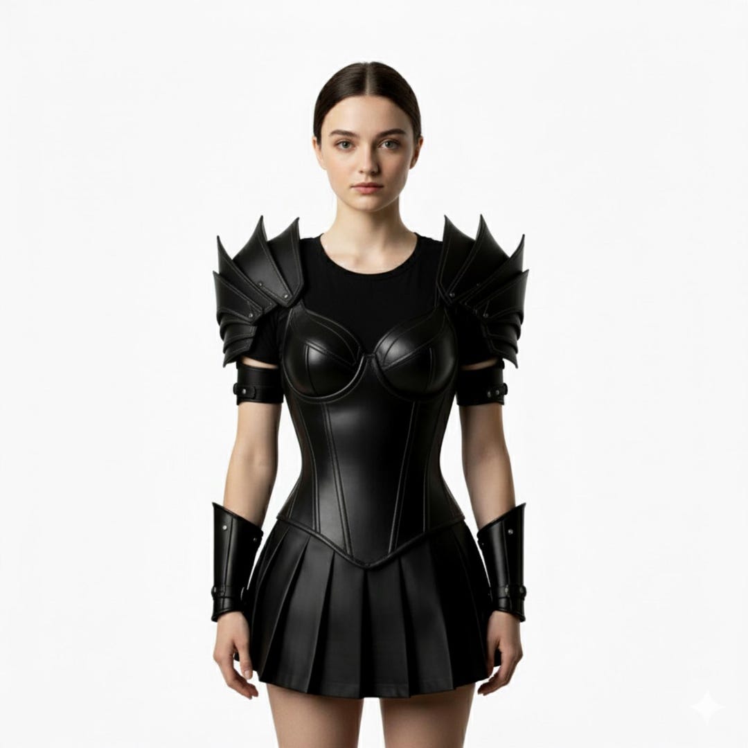 Handmade Women's Black Leather Armor Set – Fantasy Warrior Costume With ...