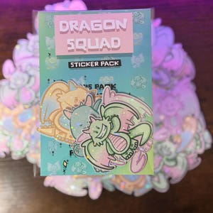 Holographic Dragon Sticker Pack – 4 Kawaii Pastel Dragon Vinyl Stickers | DevineArtStudios
