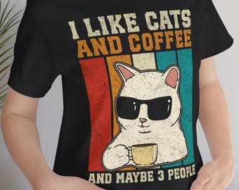 Camiseta engraçada com gato e café: humor introvertido - camiseta unissex Bella+Canvas