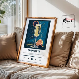 French 75 Cocktail Print: Modern Bar Cart Art, Drink Recipe (Digital Download)