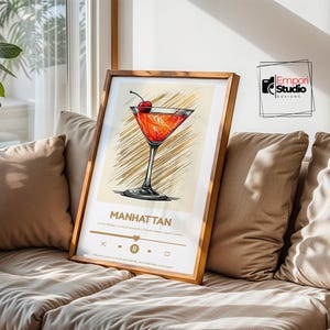 Manhattan Cocktail Recipe Print: Modern Bar Cart Art (Digital Download)