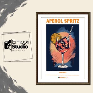 Aperol Spritz Cocktail Print. Classic Alcohol Cocktail. Retro Cocktail Exhibition Poster. Home Bar Cart Decor. Aperol Cocktail Printable