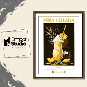 Pina Colada Cocktail Print. Classic Alcohol Cocktail Retro Cocktail Exhibition Poster Home Bar Cart Decor Recipe Mixology Cocktail Printable