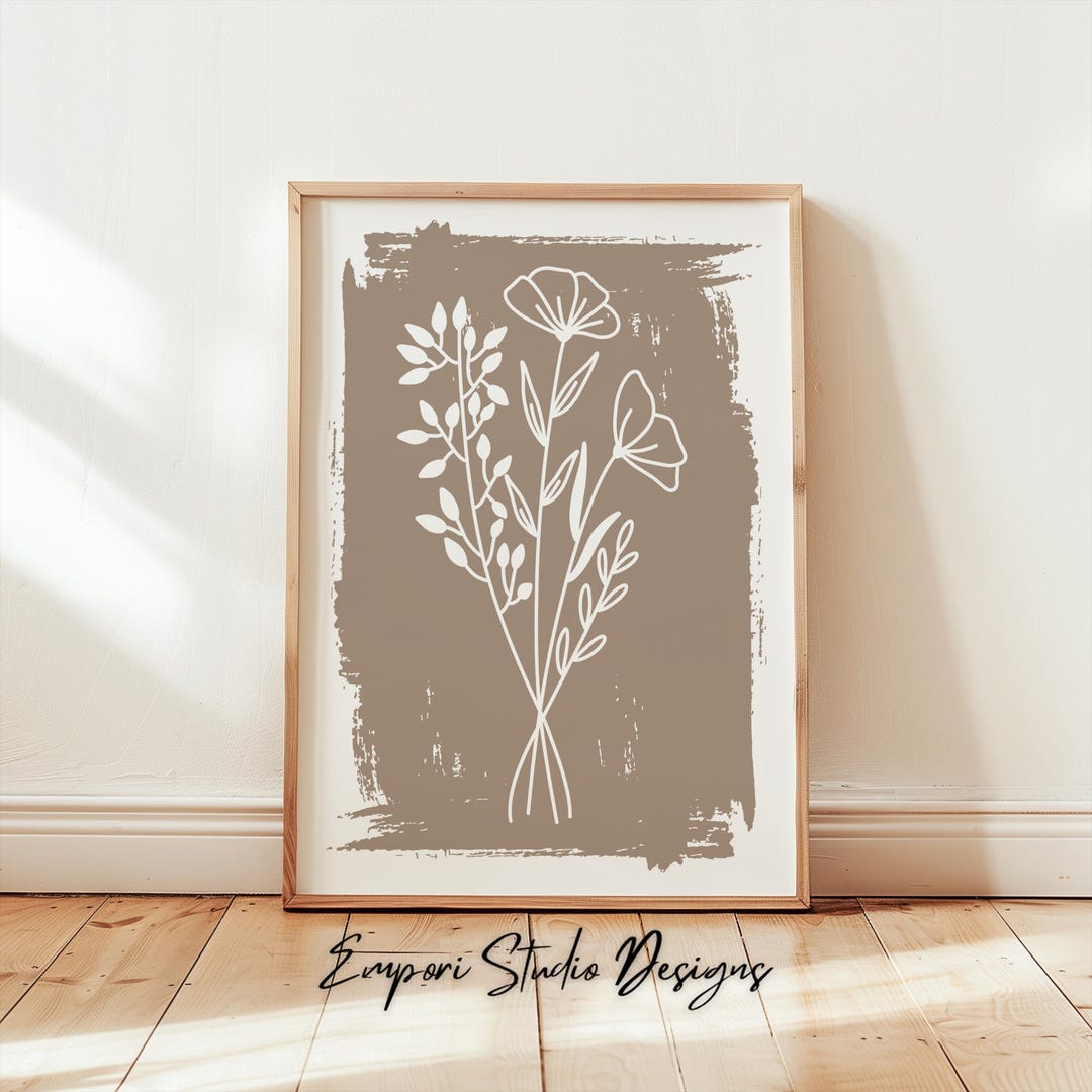 Floral Line Art Print, Botanical Wall Art, Modern Minimalist Decor ...