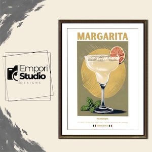 Margarita Cocktail Print. Classic Alcohol Cocktail. Retro Cocktail Exhibition Poster. Home Bar Cart Decor. Margarita Cocktail Printable Art