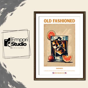 Old Fashioned Cocktail Print. Classic Alcohol Cocktail Retro Cocktail Exhibition Poster Home Bar Cart Decor Old Fashioned Cocktail Printable