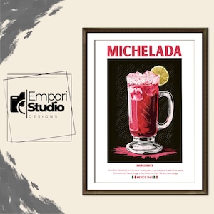 Michelada Cocktail Print Poster Alcohol Cocktail Sign Home Bar Cart Decor Retro Cocktail Mixology Gift Drink Spicy Michelada Recipe