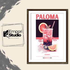 Paloma Cocktail Print. Classic Alcohol Cocktail Sign. Home Bar Cart Decor. Retro Cocktail. Exhibition Drink Poster. Mixology Gift Recipe Art
