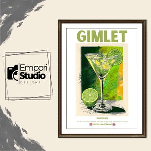 Gimlet Cocktail Print. Classic Alcohol Cocktail Sign. Home Bar Cart Decor. Retro Cocktail Exhibition Drink Poster. Mixology Gift. Recipe Art